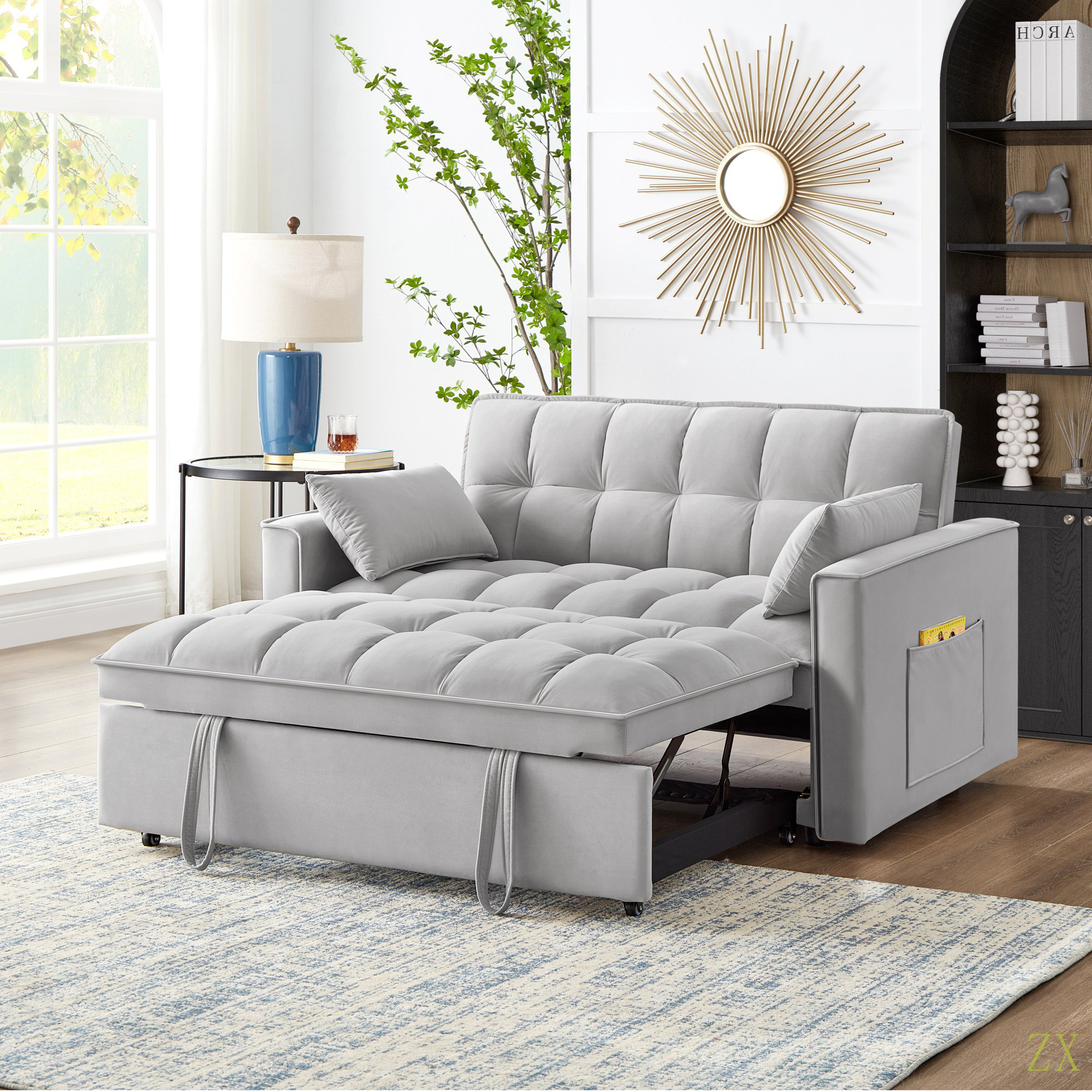 Ebern Designs 4 In1 Loveseat Sofa Bed With Armrests & Storage